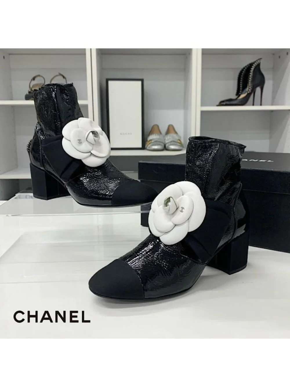 CHANEL | Shoes | Chanel Camellia Ribbon Cc Logo Patent Wrinkled